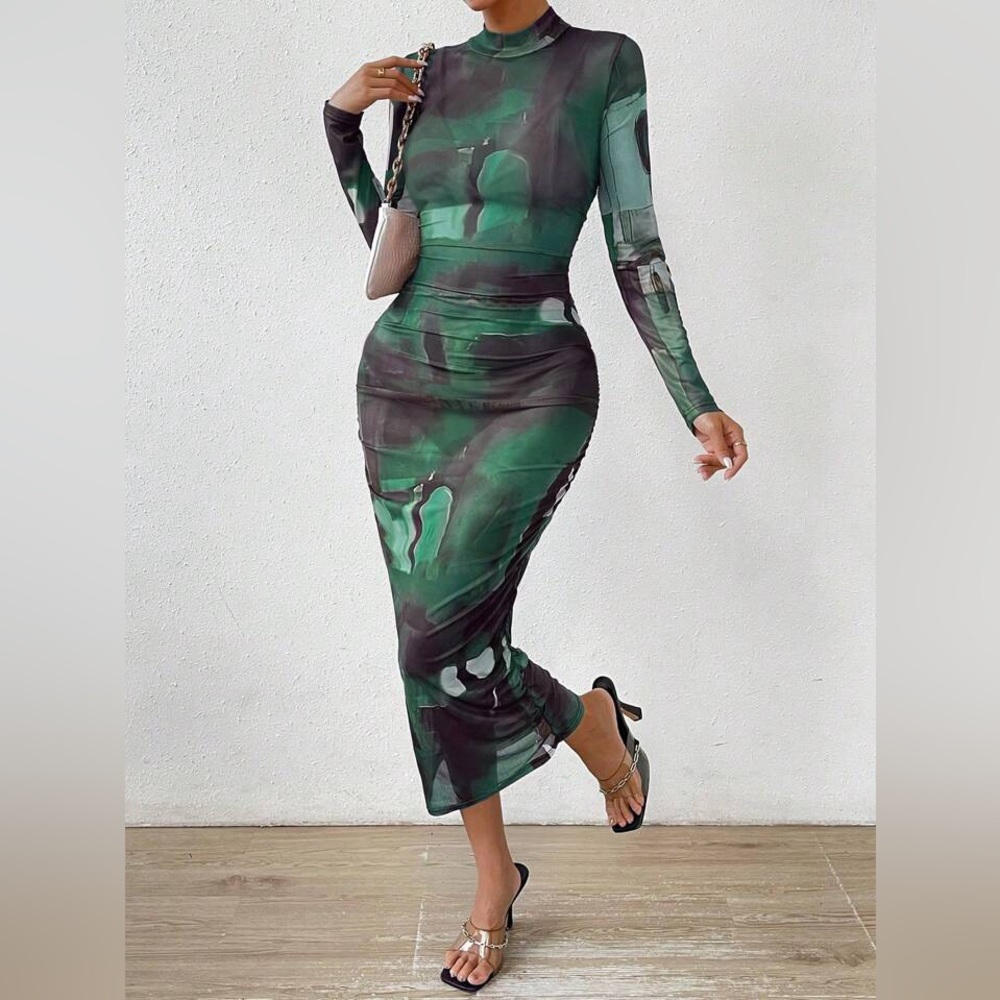 BRAND NEW SHEIN Privé Graphic Print Mock Neck Bodycon Dress
